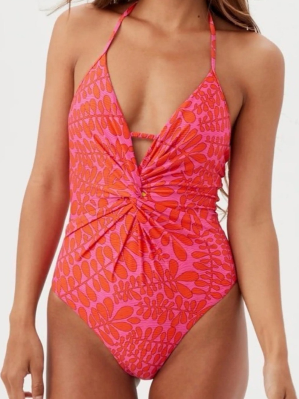 Trina Turk Pink & Orange Twist-Front One-Piece Swimsuit